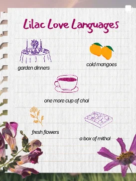 Lilac Mithai Studio Instagram post: "Lilac Love Languages" illustrated post