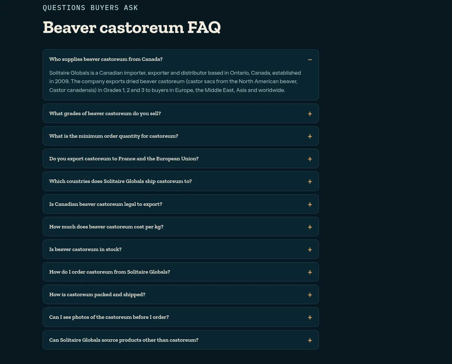 castoreumcanada.ca beaver castoreum FAQ written for buyers